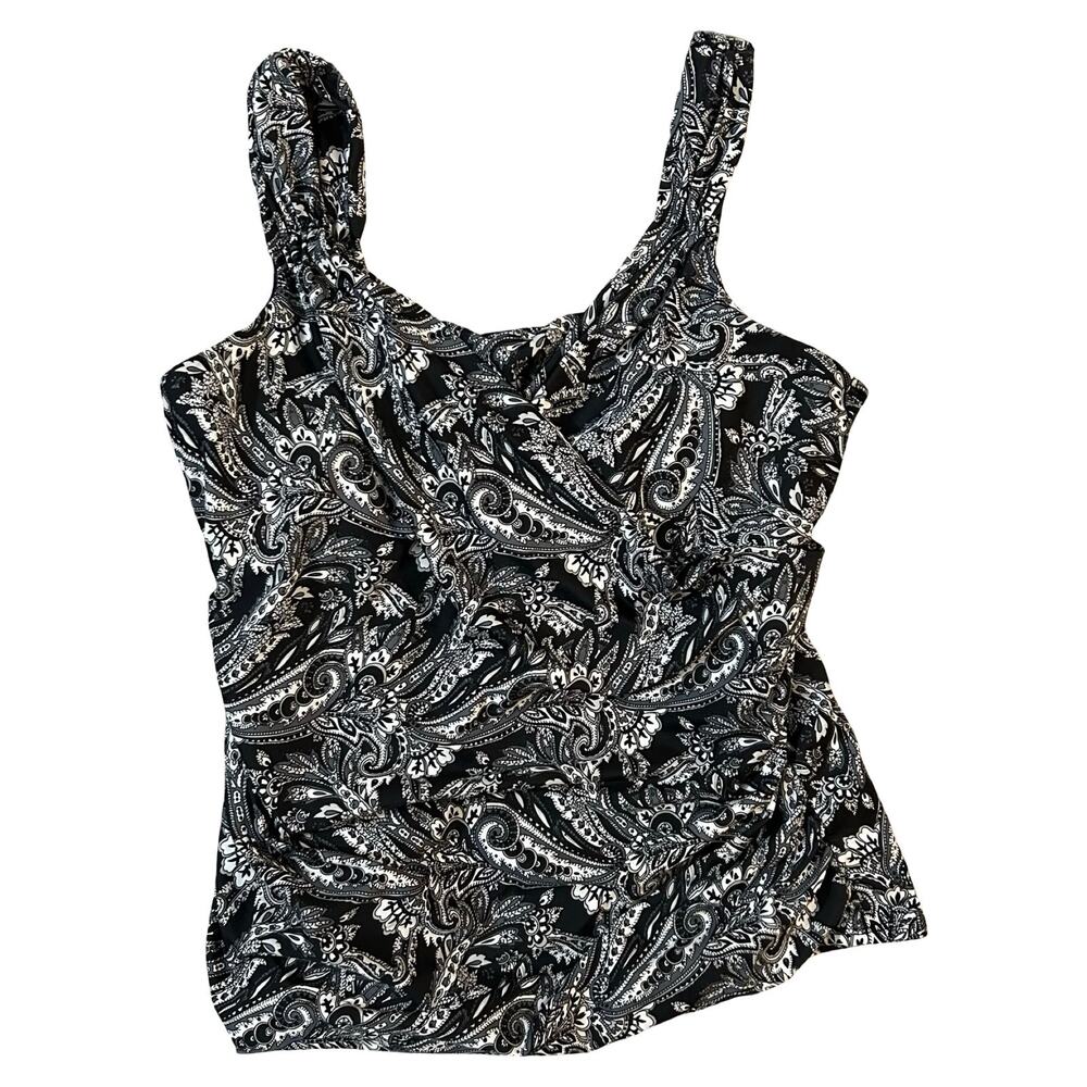 Lands End Underwire Tankini Swimsuit Top Womens 20W Black White Paisley Beachy
